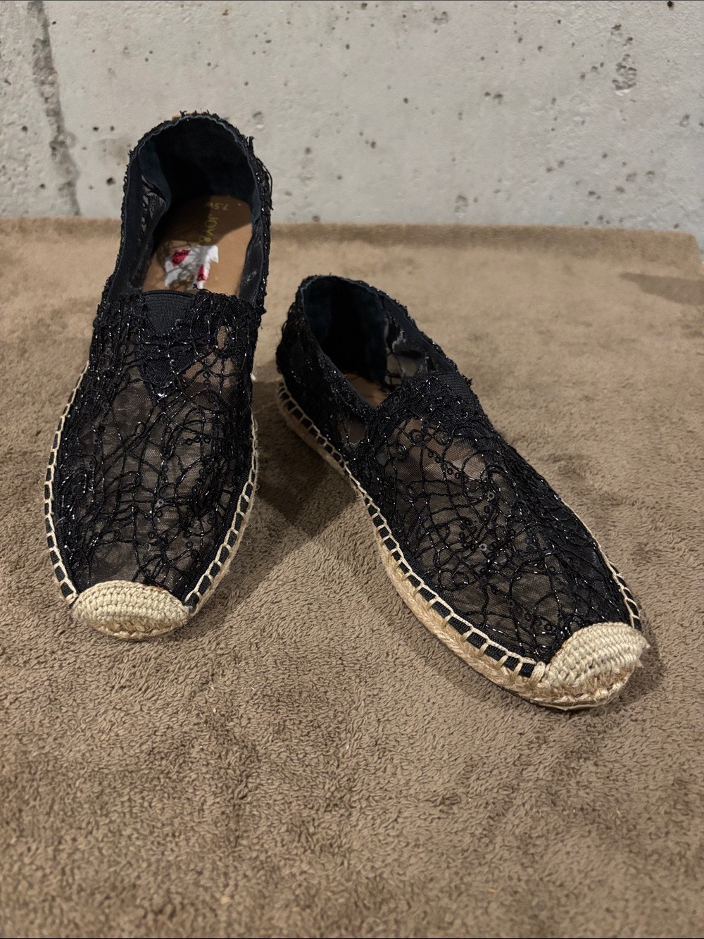 Joy & Mario Black Sequin & Mesh Rocky Point Espadrille Ballet Flats - Size 7.5W